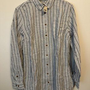 Duluth Trading Womens Black Stripe Hemp Organic Cotton Tunic Shirt Pockets Large